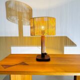 Vintage Pine & Teak Table Lamp with new Shade, 70s.