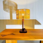 Lampe de table vintage en pin et teck avec nouvel abat-jour, années 70.
