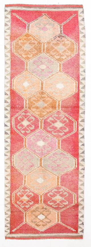 Pink & Red Vintage Turkish Runner Rug, 95x294Cm