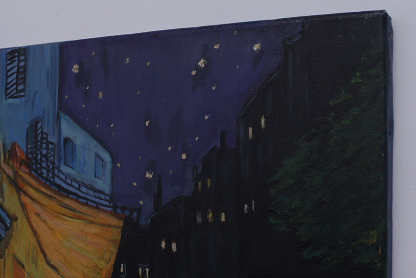 Oil on canvas painting - night town