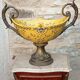 Grand centre de table - 46 cm - faïence jaune émaux polychromes - XXe