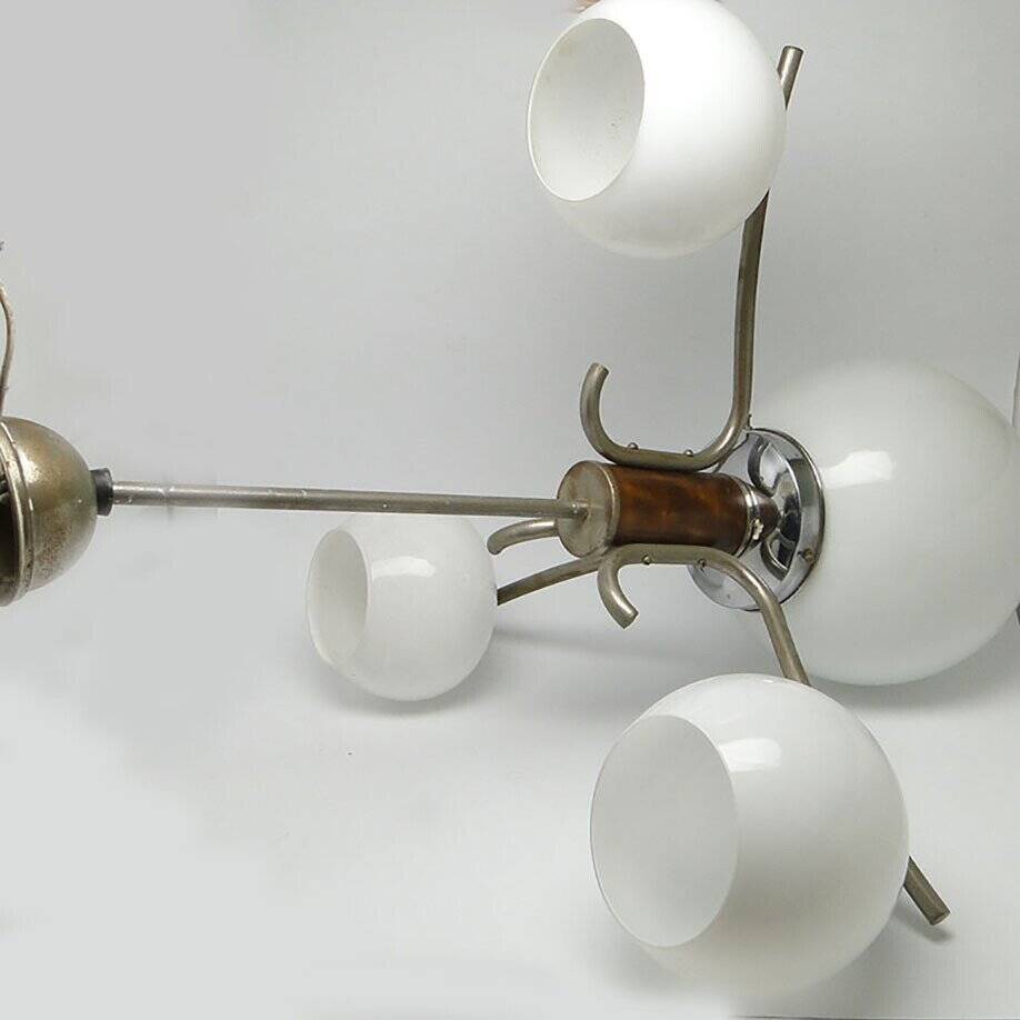 Art Deco chandelier with glass globes, Czechoslovakia, 1950s