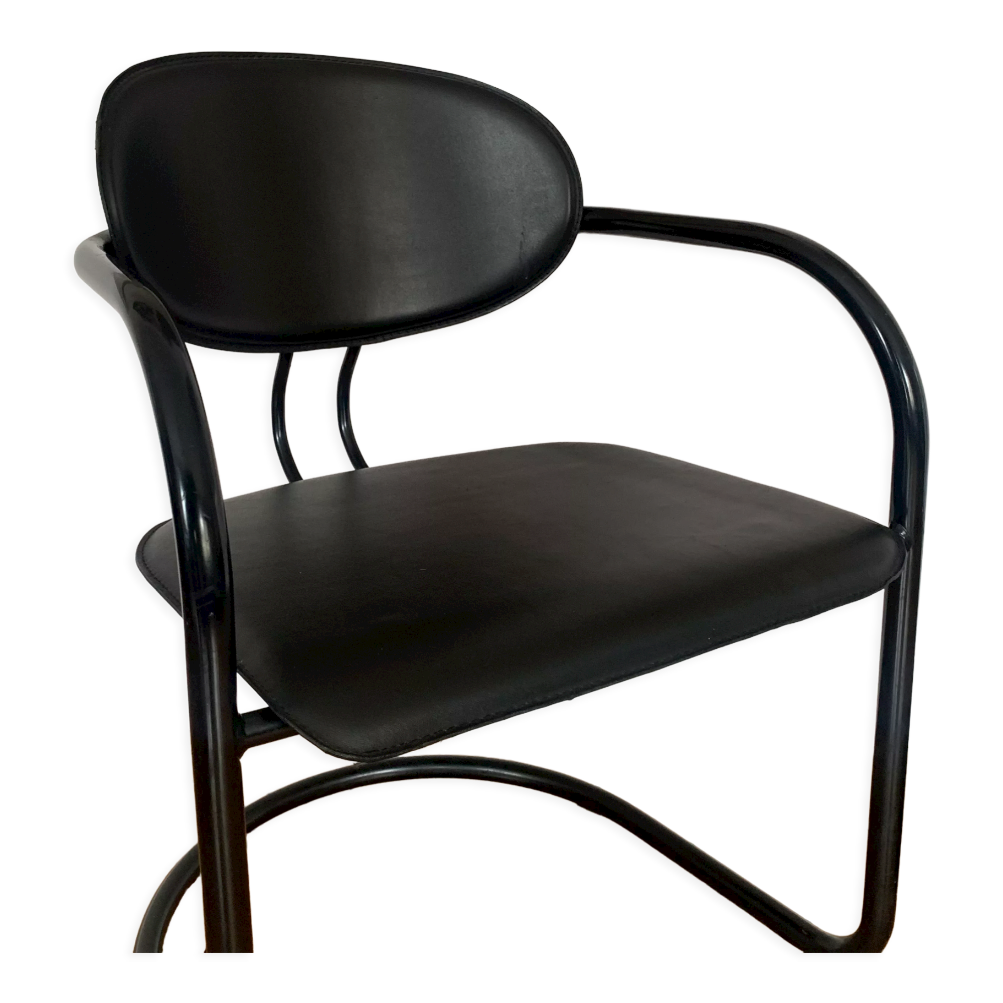 Armchair in black aluminum and leather by Effezeta, 1970