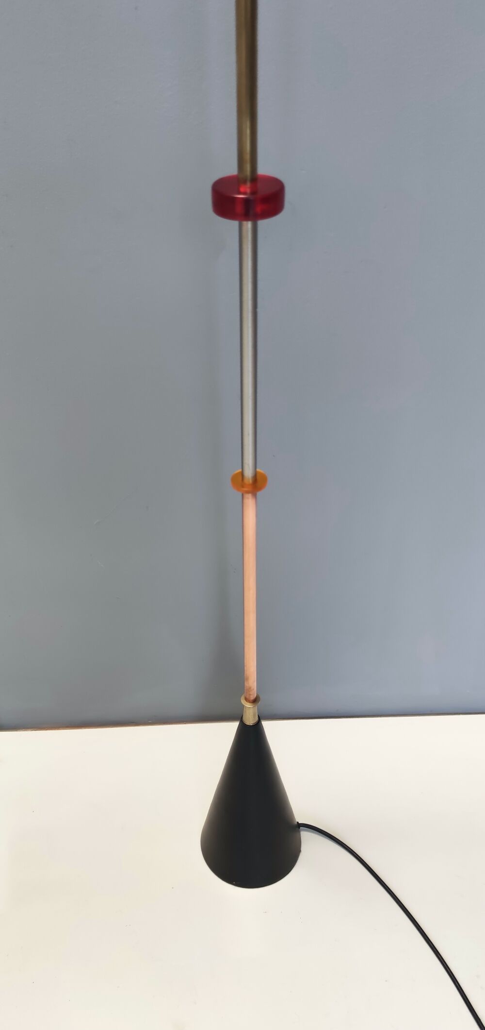 Glass, Brass, Aluminum, Copper and Iron Floor Lamp, 2021