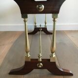 Neoclassical coffee table in wood, brass and leather