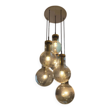 Suspension raak vintage à 6 globes en verre, années 70