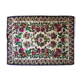 White vintage floral rug made by hand in Romania, beautiful flowers