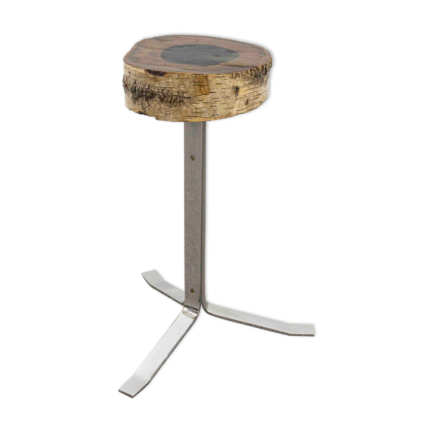 Vintage stool or side table in birch and steel
