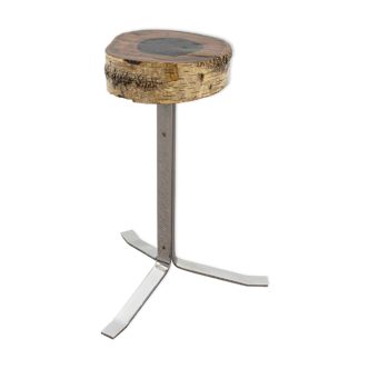 Vintage stool or side table in birch and steel