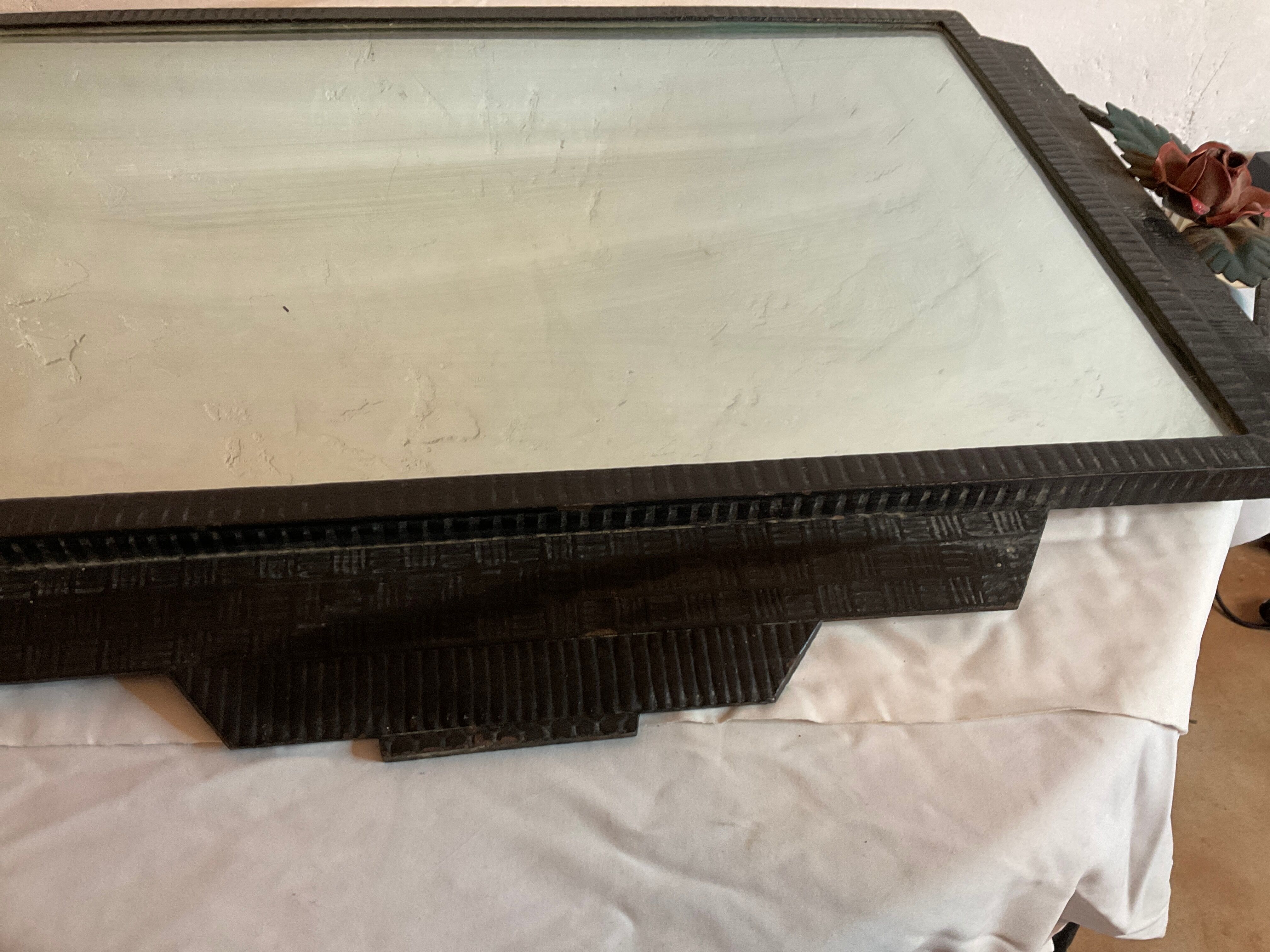 Art deco wrought iron wall mirror rose décor 64x38cm