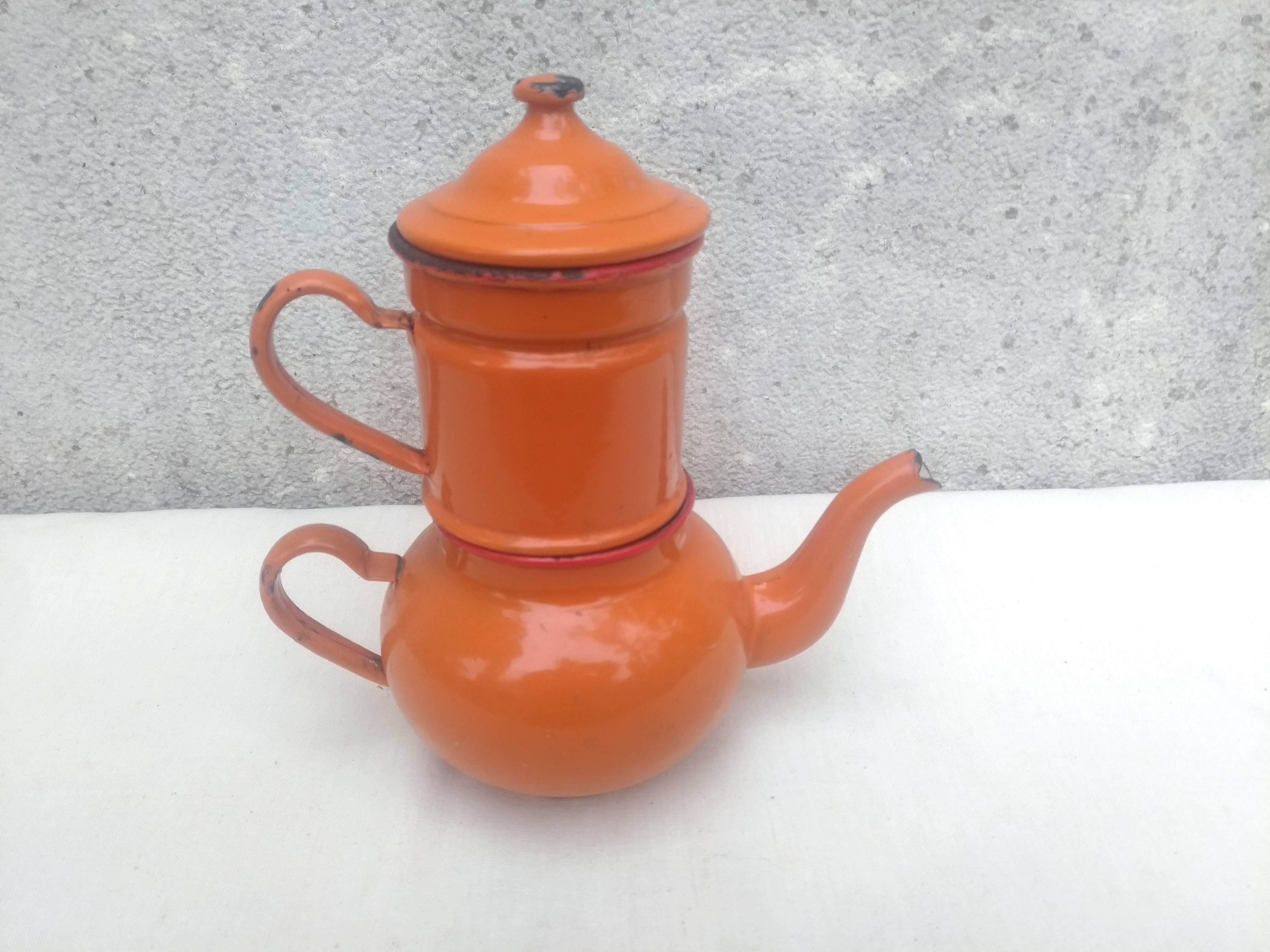 Orange enamelled coffee maker