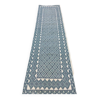 Tapis margoum blanc et bleu fait main en laine naturelle