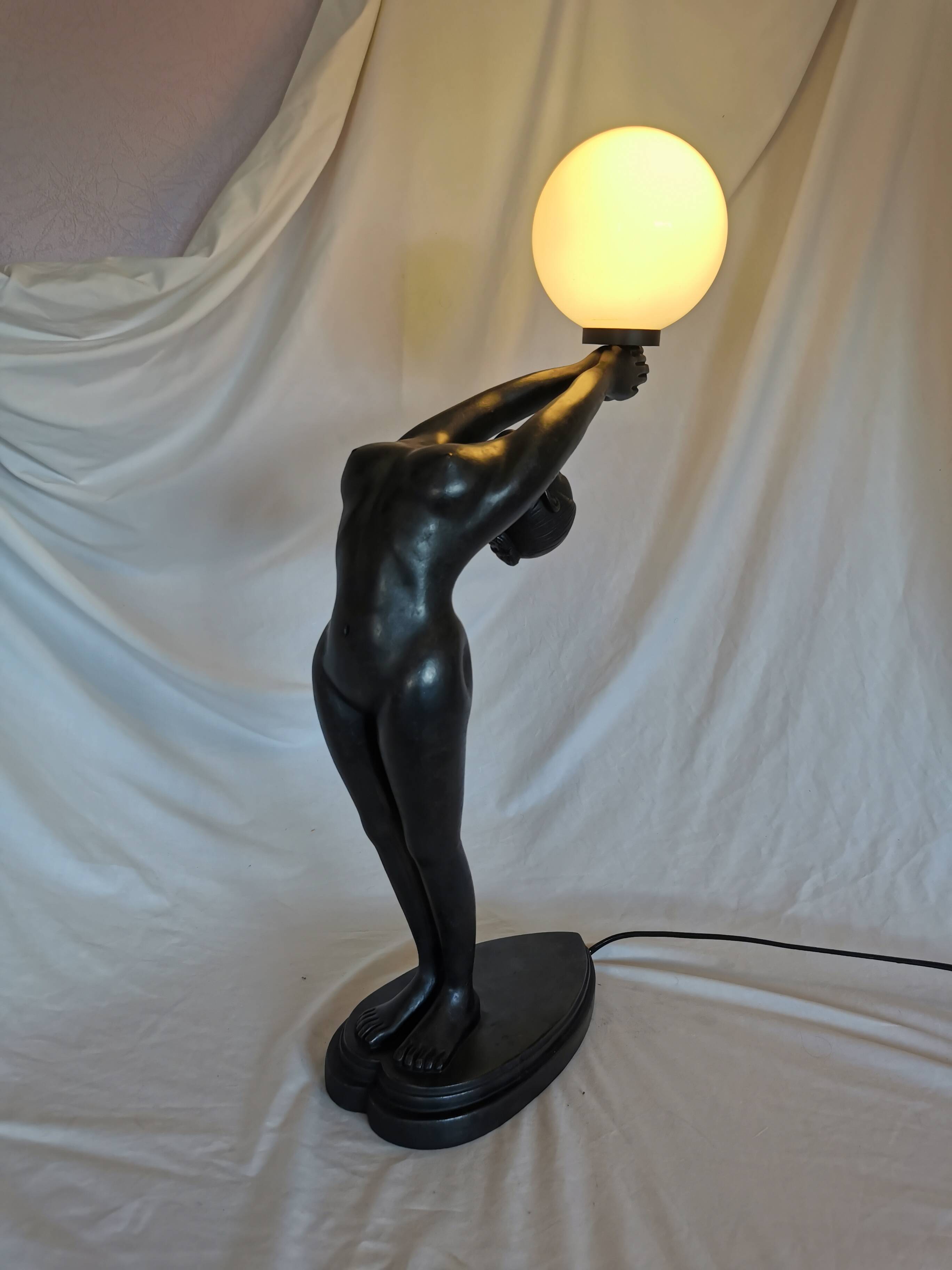 Large lamp, woman with ball, yoga, art deco style, 1980