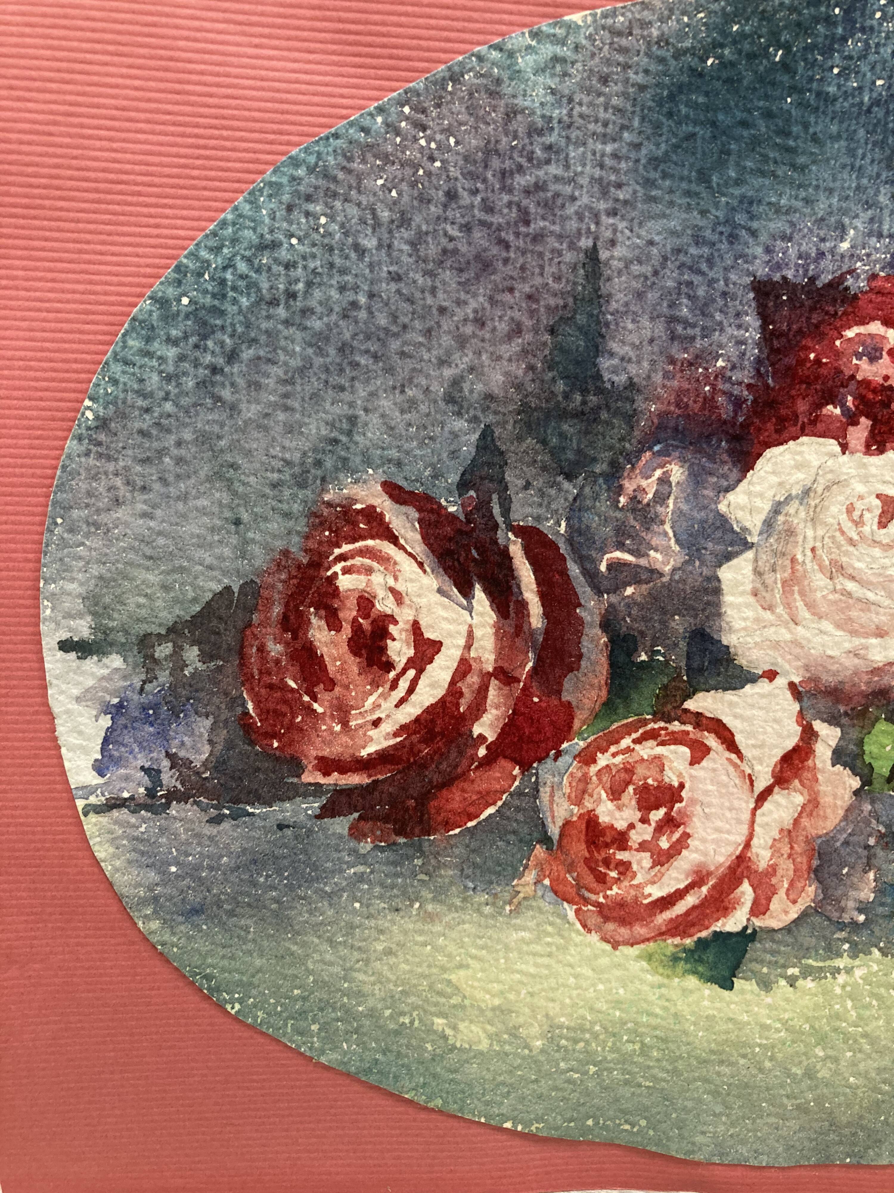 Oval watercolor with roses