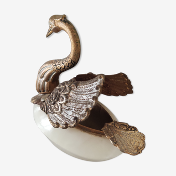 Brass and mother-of-pearl ashtray swan