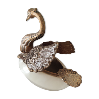 Brass and mother-of-pearl ashtray swan
