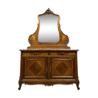 Superbe commode a portes a psyché style Louis XV en marqueterie de noyer vers 1880