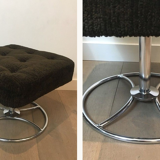 Pair of rotating chrome and velvet stools