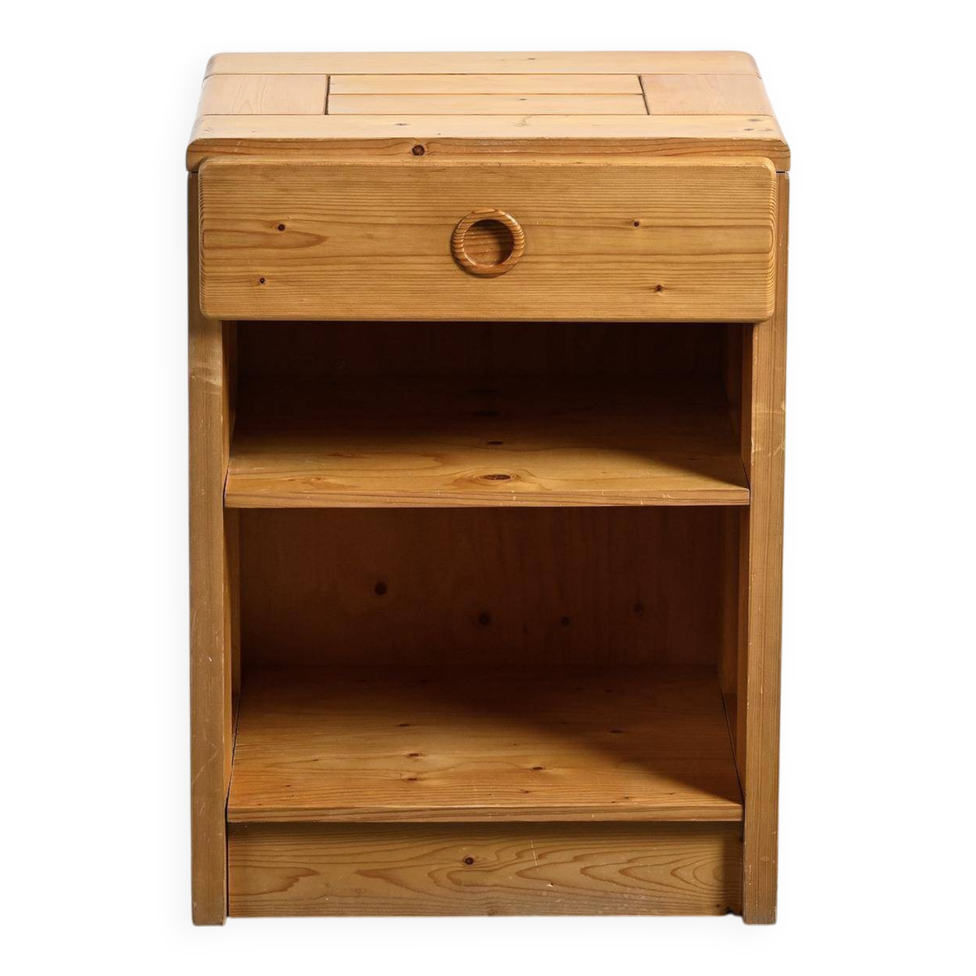 Nightstand made of solid pine, circa 1975.