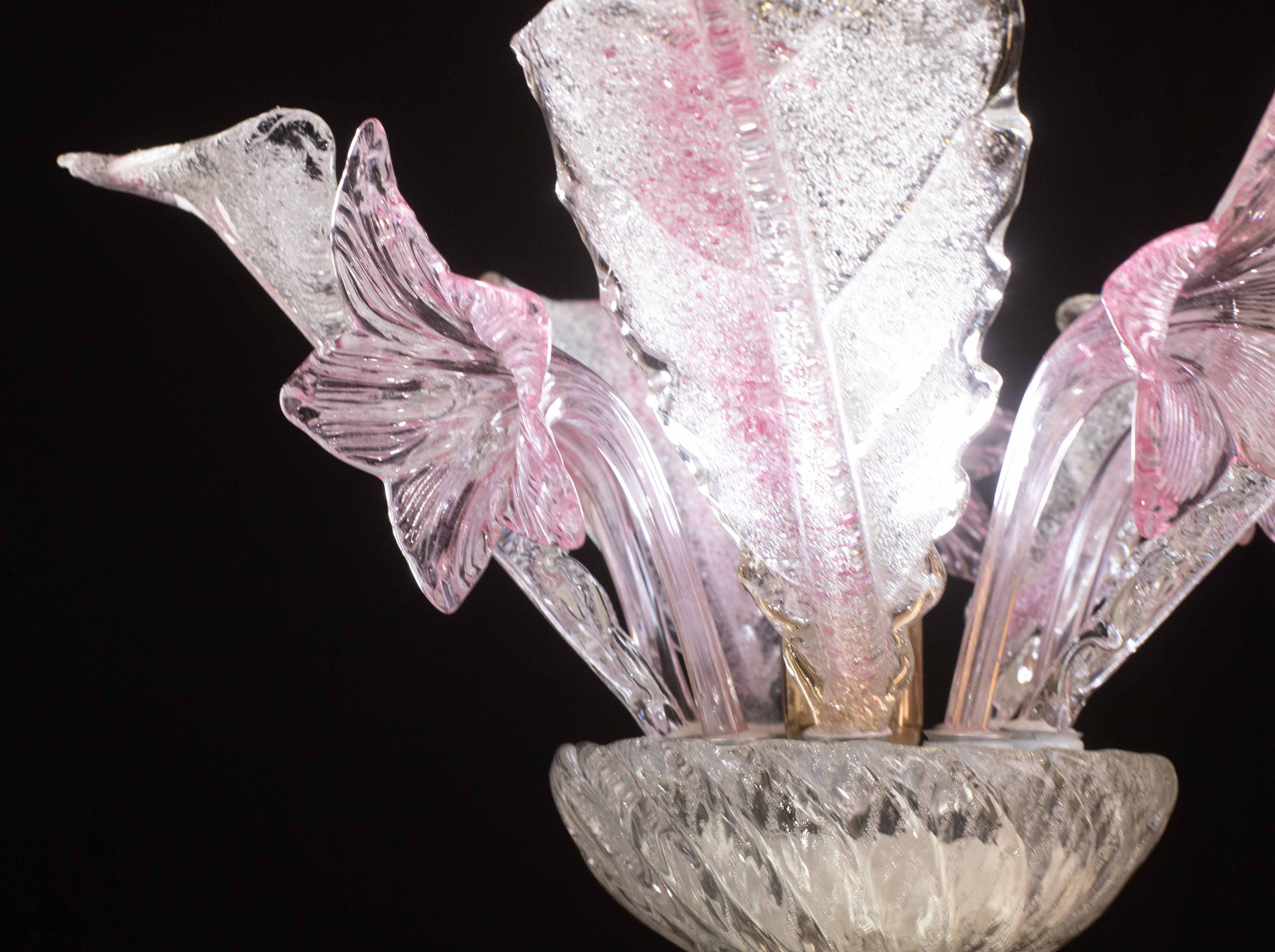 Charming Vintage Pink Flowers Murano Chandelier, 1970