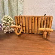 Patère double vintage rotin