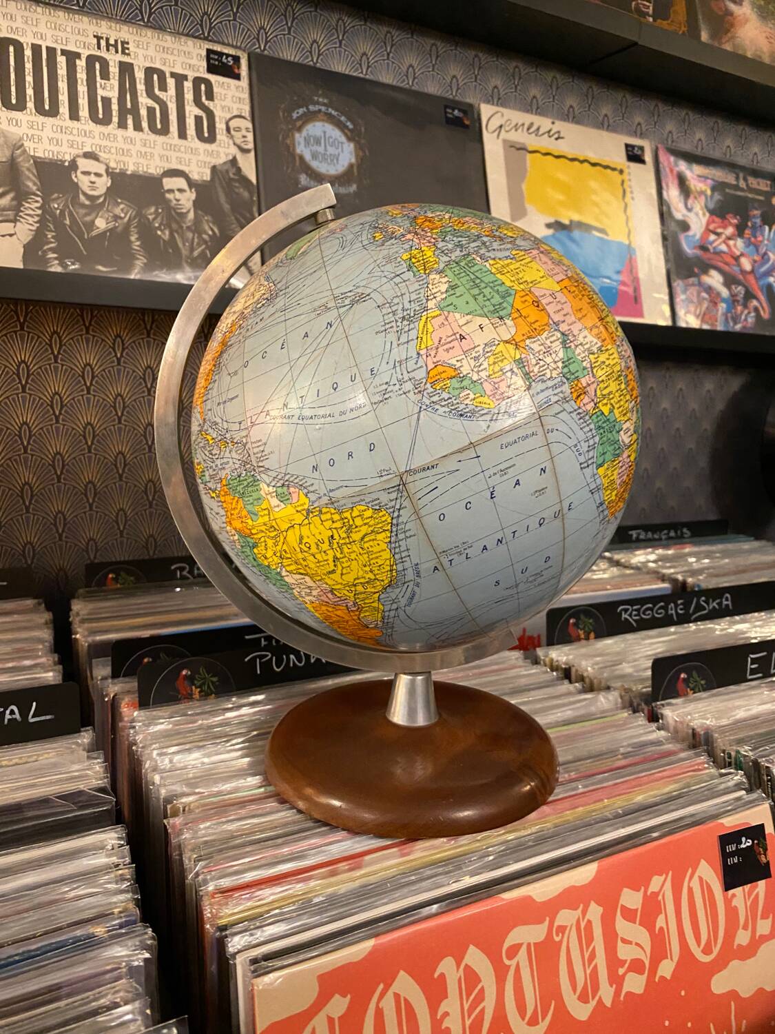 Vintage world map globe.