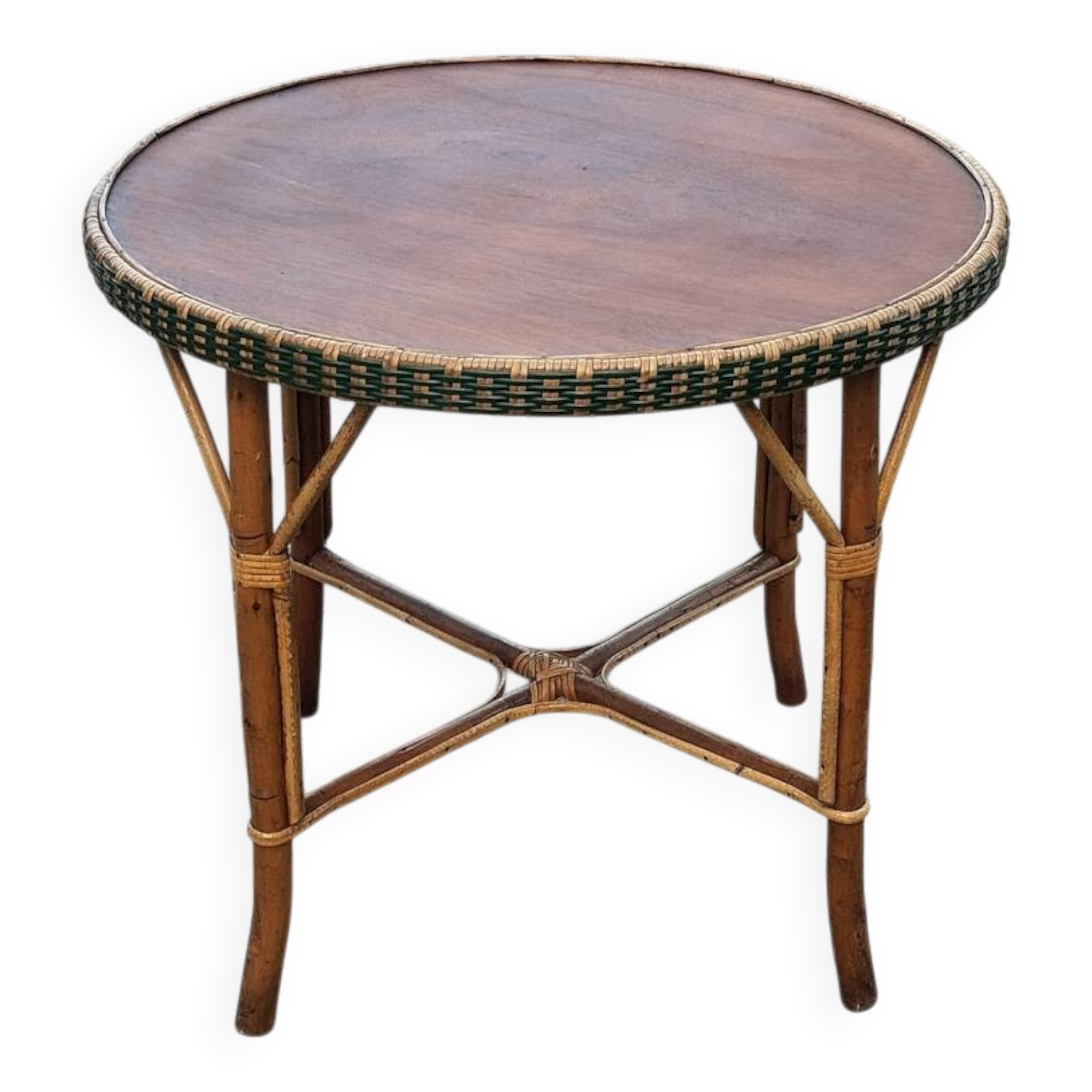 Round wood and rattan table