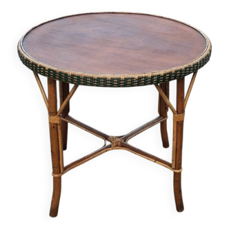 Table ronde en bois et rotin