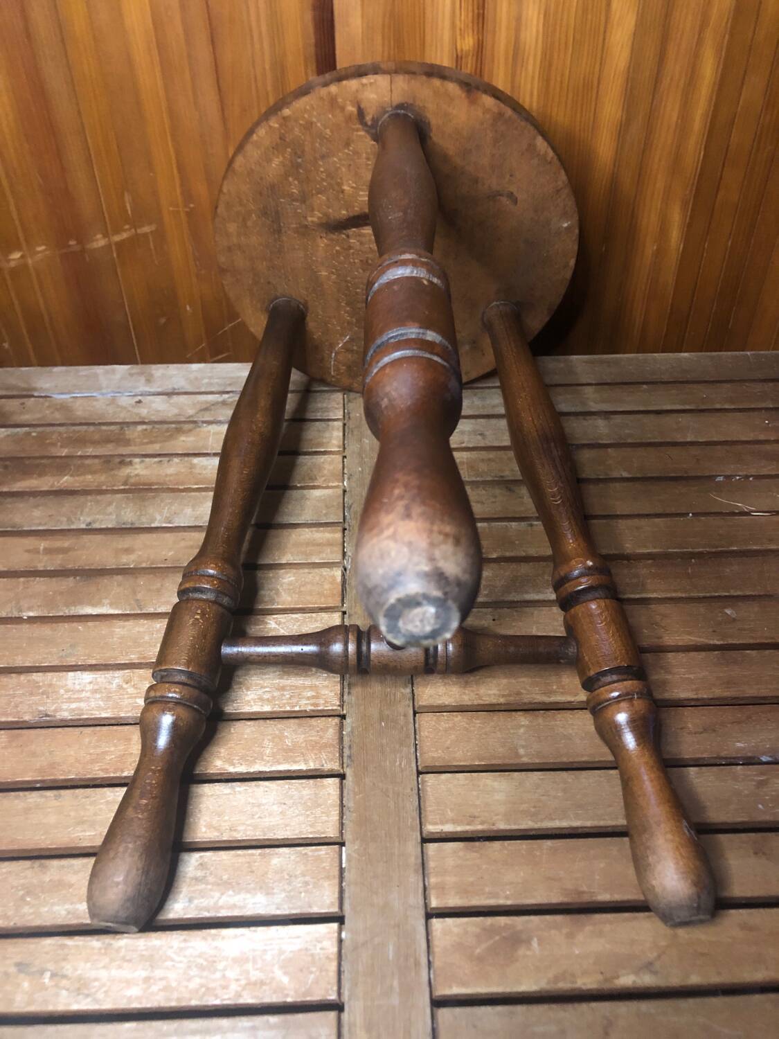 Charles dudouyt style tripod milking stool vintage wood #a582