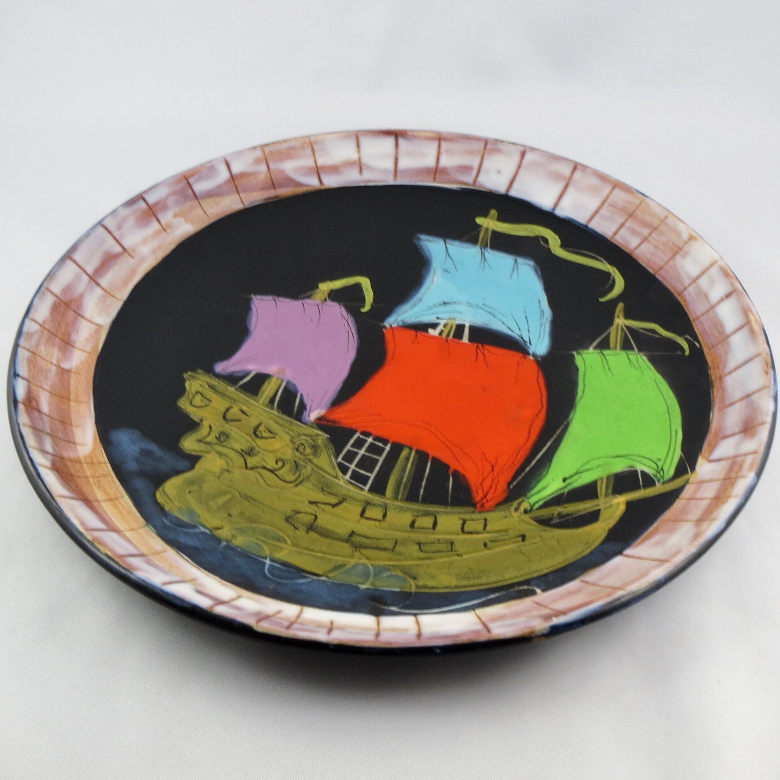 Ceramics plate cerenne "bateau" Vallauris 50/60 crociani/capron/chabaneix.