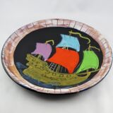 Ceramics plate cerenne "bateau" Vallauris 50/60 crociani/capron/chabaneix.