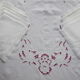 Antique tablecloth and 10 napkins in white linen embroidered with flowers, days and monogram PG-embroidery Richelieu