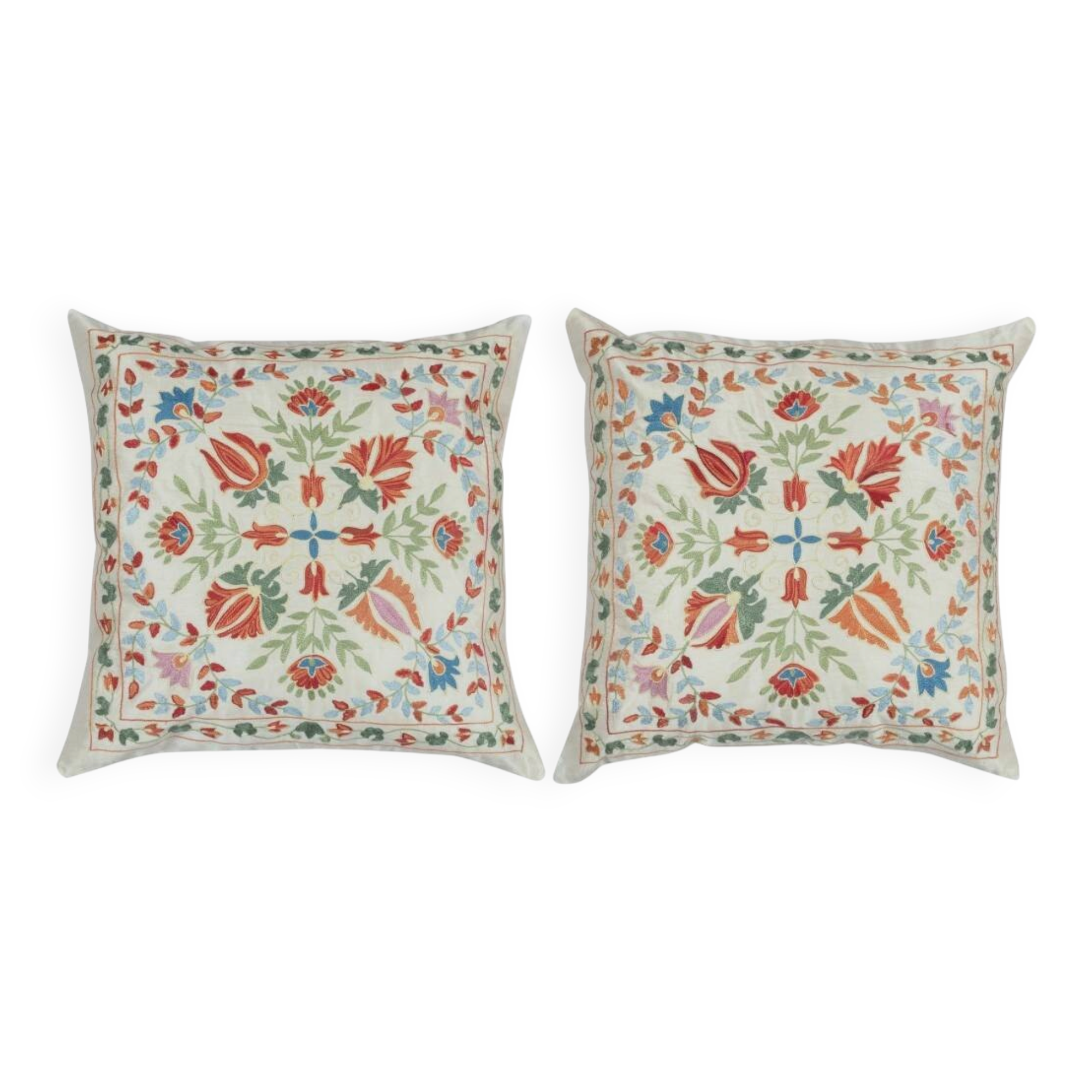 SET OF 2 - 100% Silk Cushion Covers. Embroidered Accent Pillows. Traditional Throw Pillows