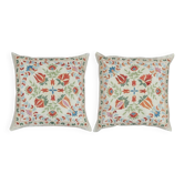 SET OF 2 - 100% Silk Cushion Covers. Embroidered Accent Pillows. Traditional Throw Pillows