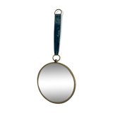 Vintage 1960s witch's eye mirror in turquoise velvet - 24 x 54 cm