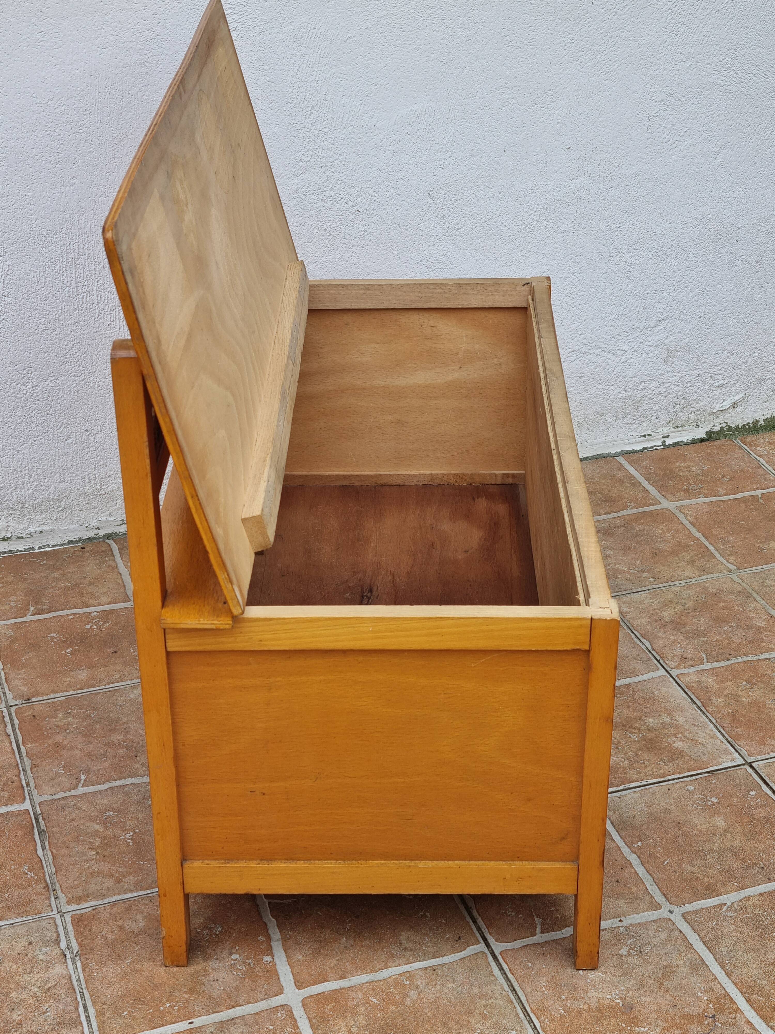 Vintage wooden bench with caning and woven rattan, 1960s-70s.