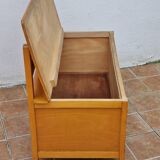 Vintage wooden bench with caning and woven rattan, 1960s-70s.