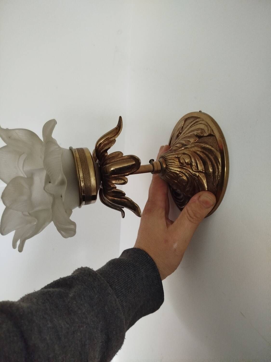 Pair of vintage floral wall lights or small pendant lights – glass deposition