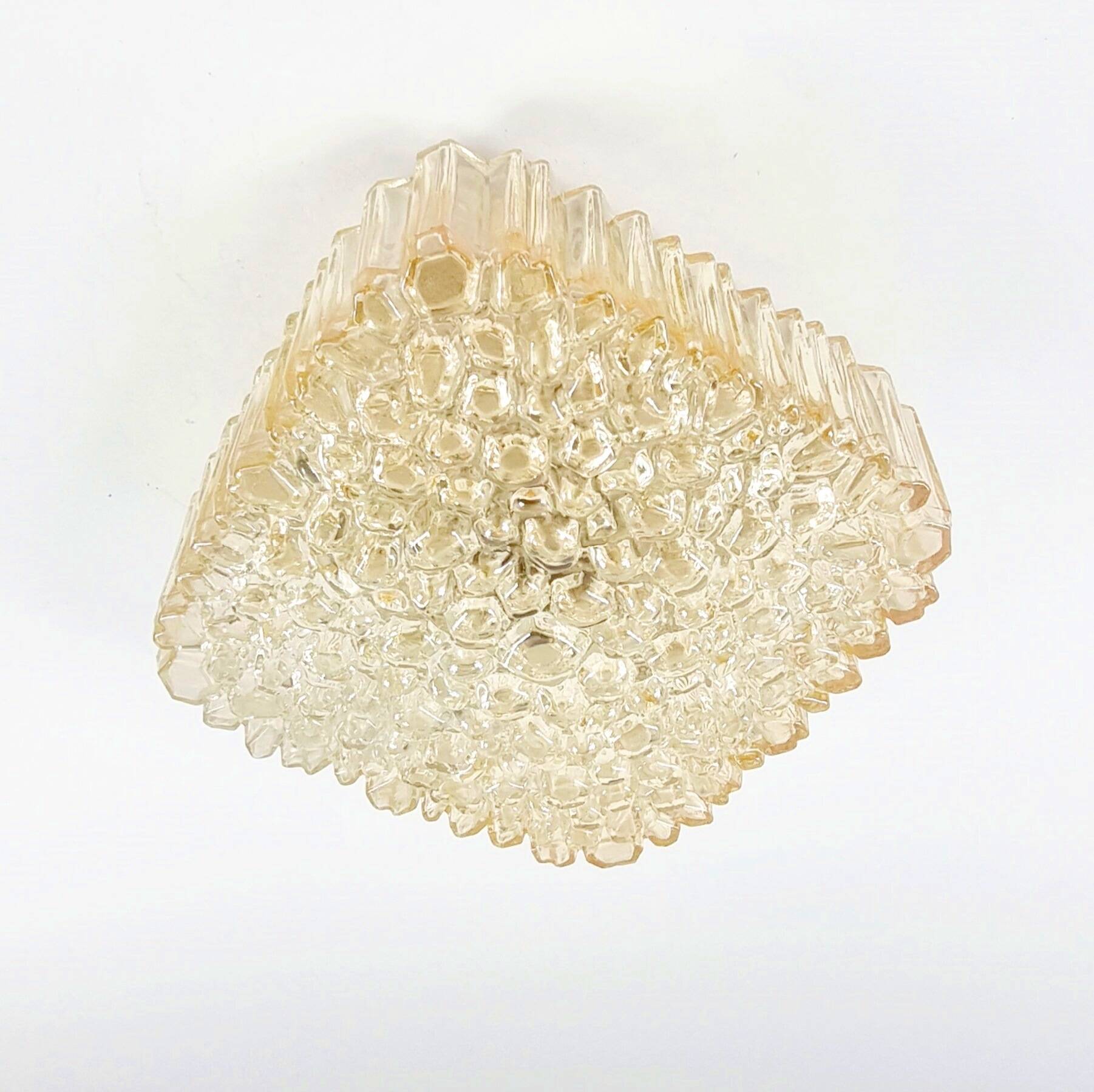 Mid Century Amber Glass Ceiling Light By Helena Tynell For Limburg, Germany, 1970s
