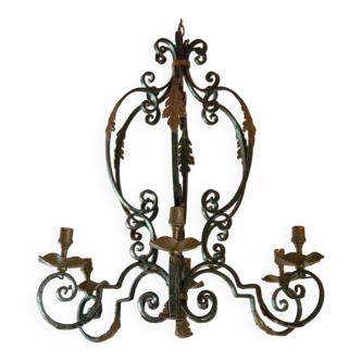 Wrought iron chandelier with acanthus leaves, ironwork art, cage chandelier, ceiling lamp