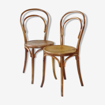 2 chairs Baumann 1940/50 bistro seated wood and hoops