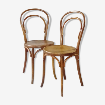 Set de 2 chaises Baumann 1940/50 bistrot assise bois et arceaux