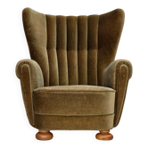 Fauteuil relax à dossier haut danois des années 1960, en velours vert.