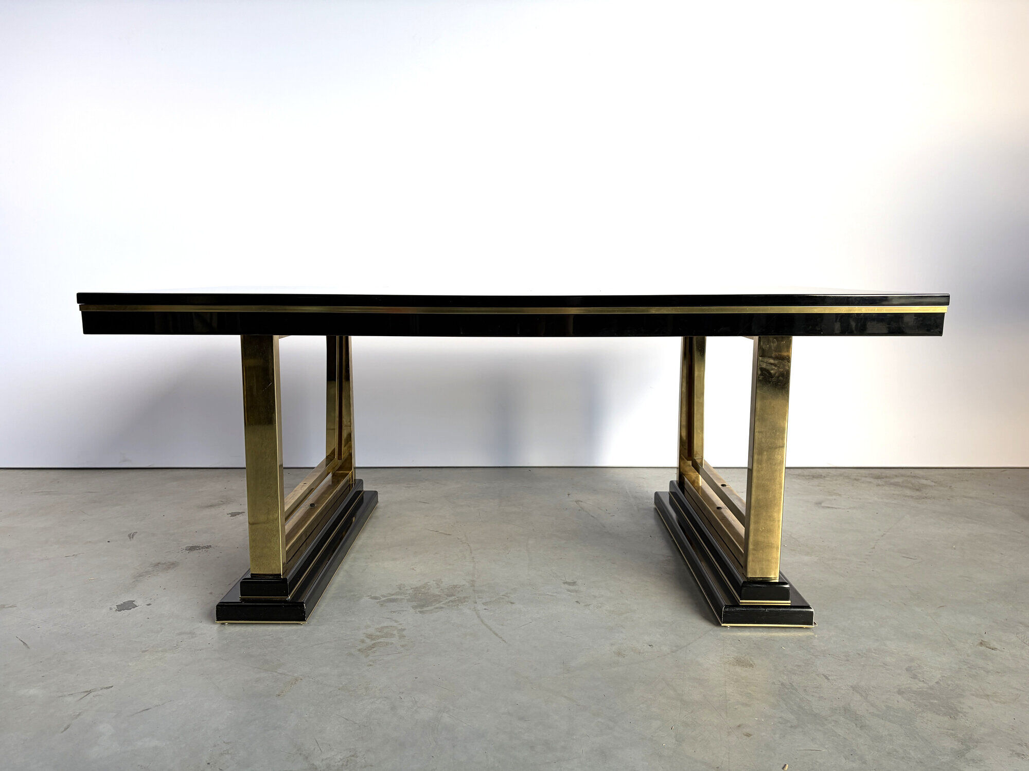 Vintage lacquer and brass dining table, 1970s