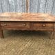 Old coffee table from the Guérandais region in solid oak with 2 front drawers