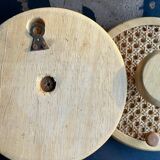 Coat Wall Hooks in Wood and Woven Cane, 1960s, Set of 2