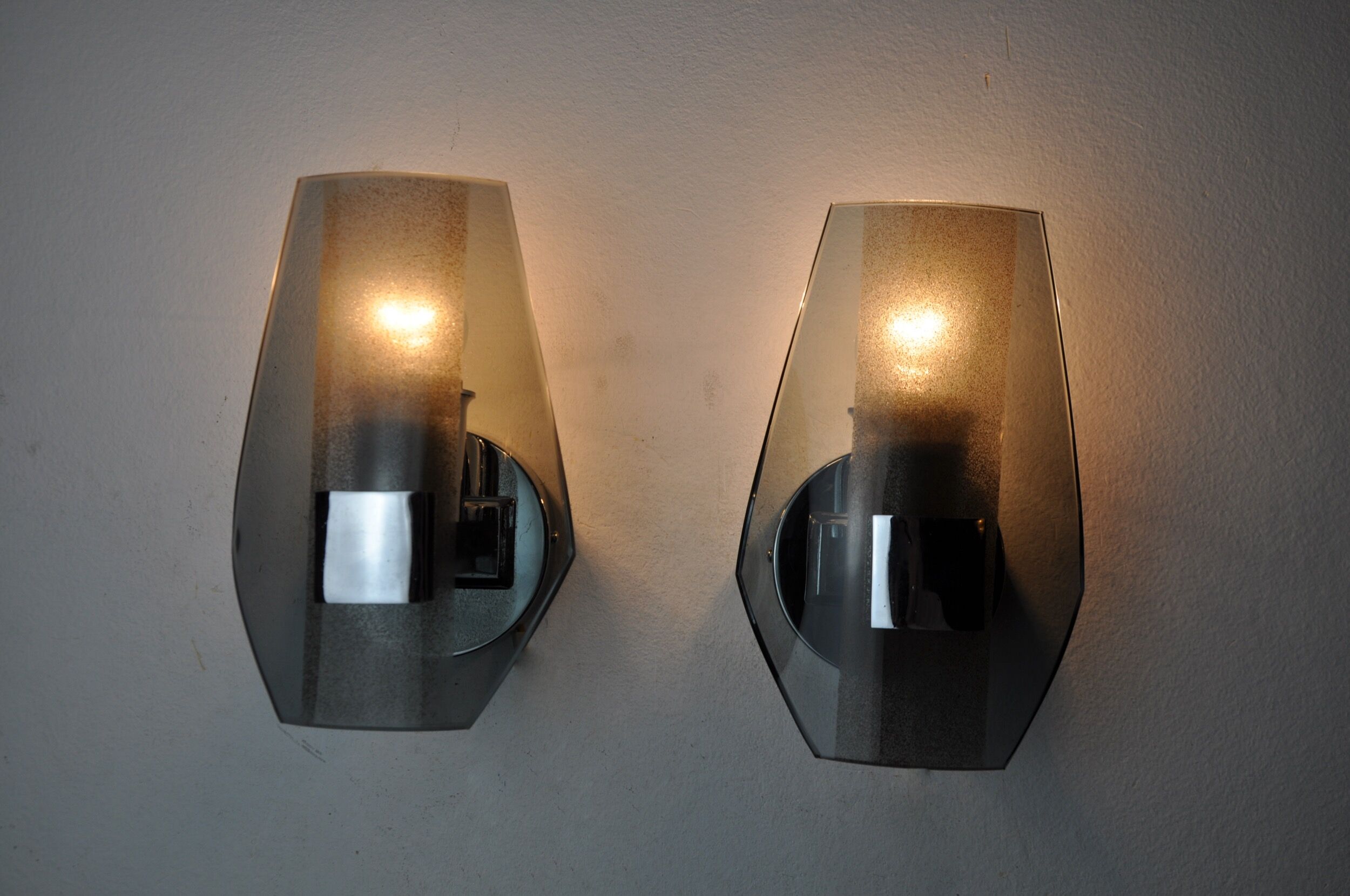 Pair of veca wall lamps, black murano glass, italy 1970