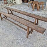 Pair of rustic solid oak farm benches 19th century - 2m90