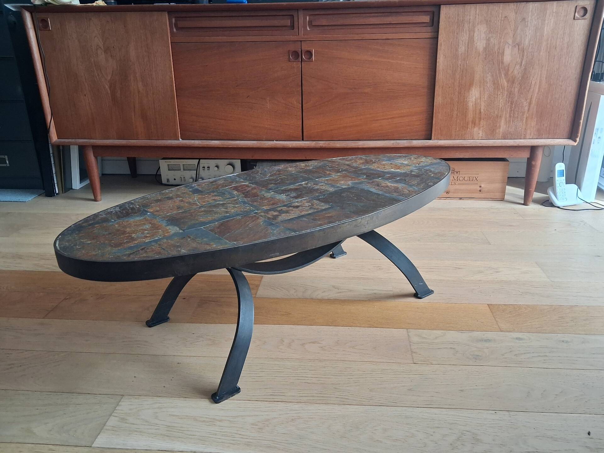 Vintage coffee table in stone and metal