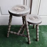 2 rustic 2-degree wooden tripod stools (pair)